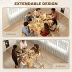 Extendable dining table made for 4–6 people, natural wood tabletop