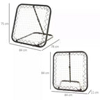 Black rebounder net goal with white mesh and visible size diagram