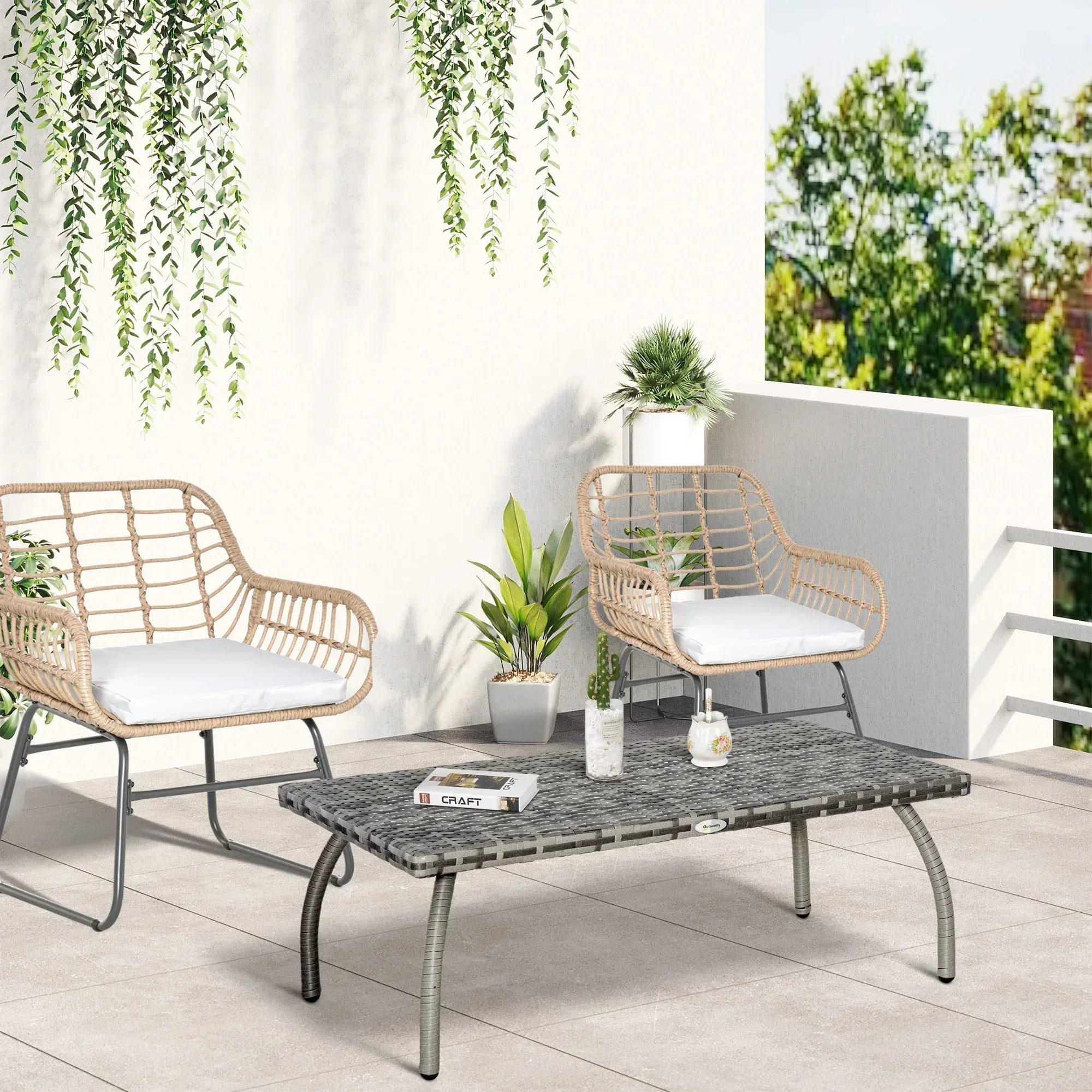 PE Wicker Rattan Garden Coffee Table - Mixed Grey - Bobobiy