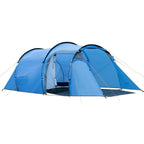 Sky-blue 2-room camping tent with vestibule, curved poles, and front door openings