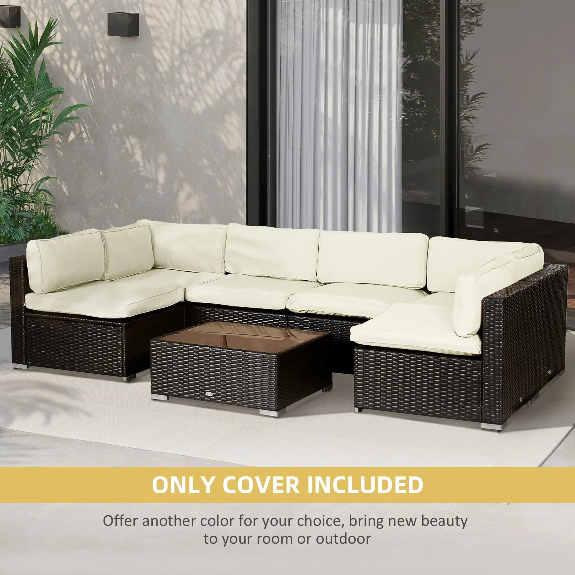 Replacement Cushion Covers for Garden Sofa Set, Garden Rattan Sofa Cushion Polyester Cover Replacement Outdoor - No Cushion Included, Cream - Bobobiy