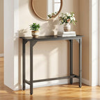 Black marble-effect rectangular bar table with open frame base and feet