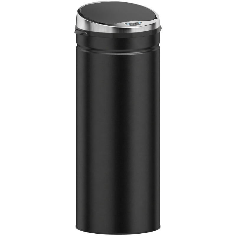 Black automatic motion sensor rubbish bin with stainless steel lid, 50L capacity