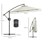 Cream offset cantilever patio parasol with cross base and hanging storage cover