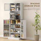 White two-door kitchen storage cabinet with open shelves and compartments