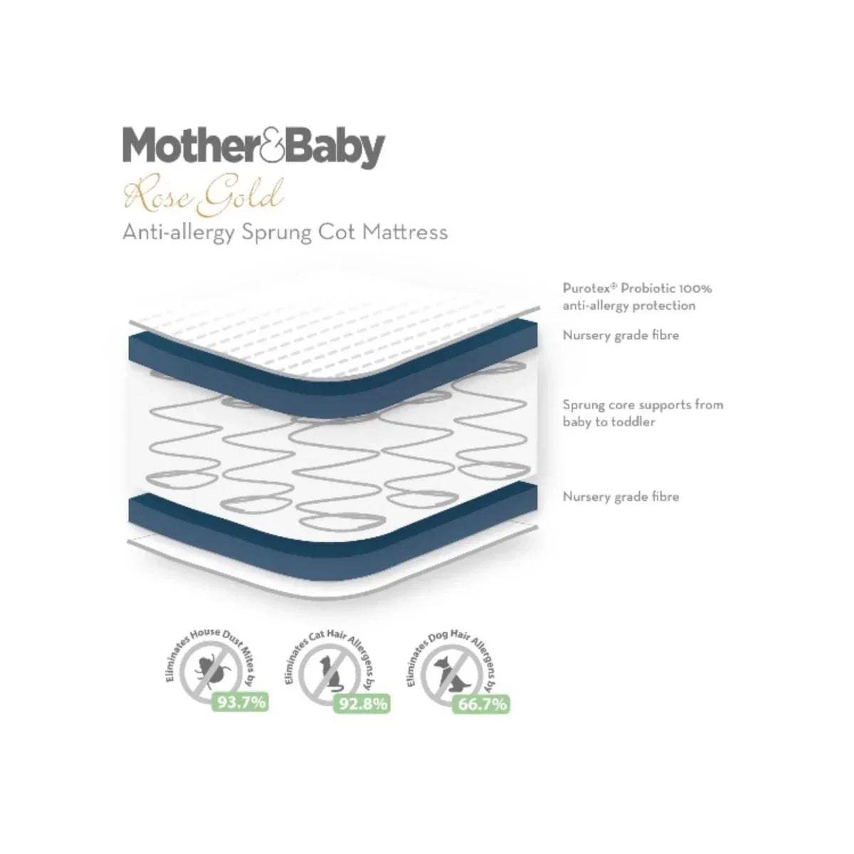 Anti-allergy cot mattress cutaway showing spring support layers and protection