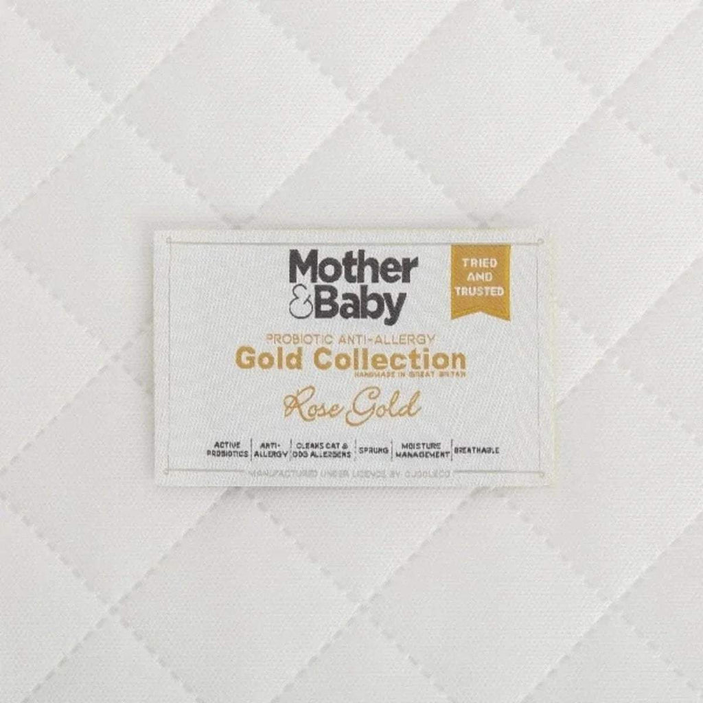 Quilted white mattress label reading Gold Collection Rose Gold anti-allergy