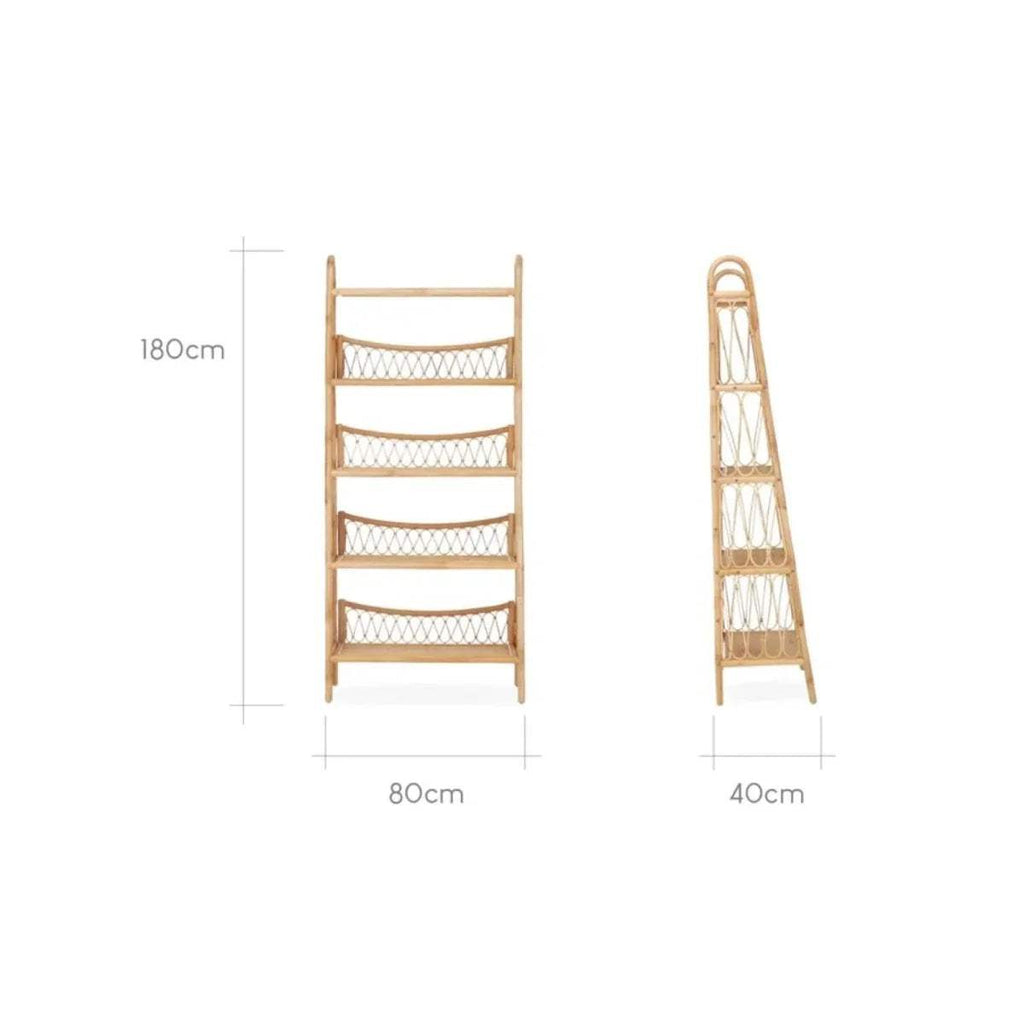 5-tier rattan mesh shelving unit dimensions: 180cm H, 80cm W, 40cm D
