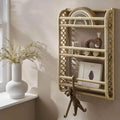 Rattan wave wall bookshelf with open shelves and small top ledge