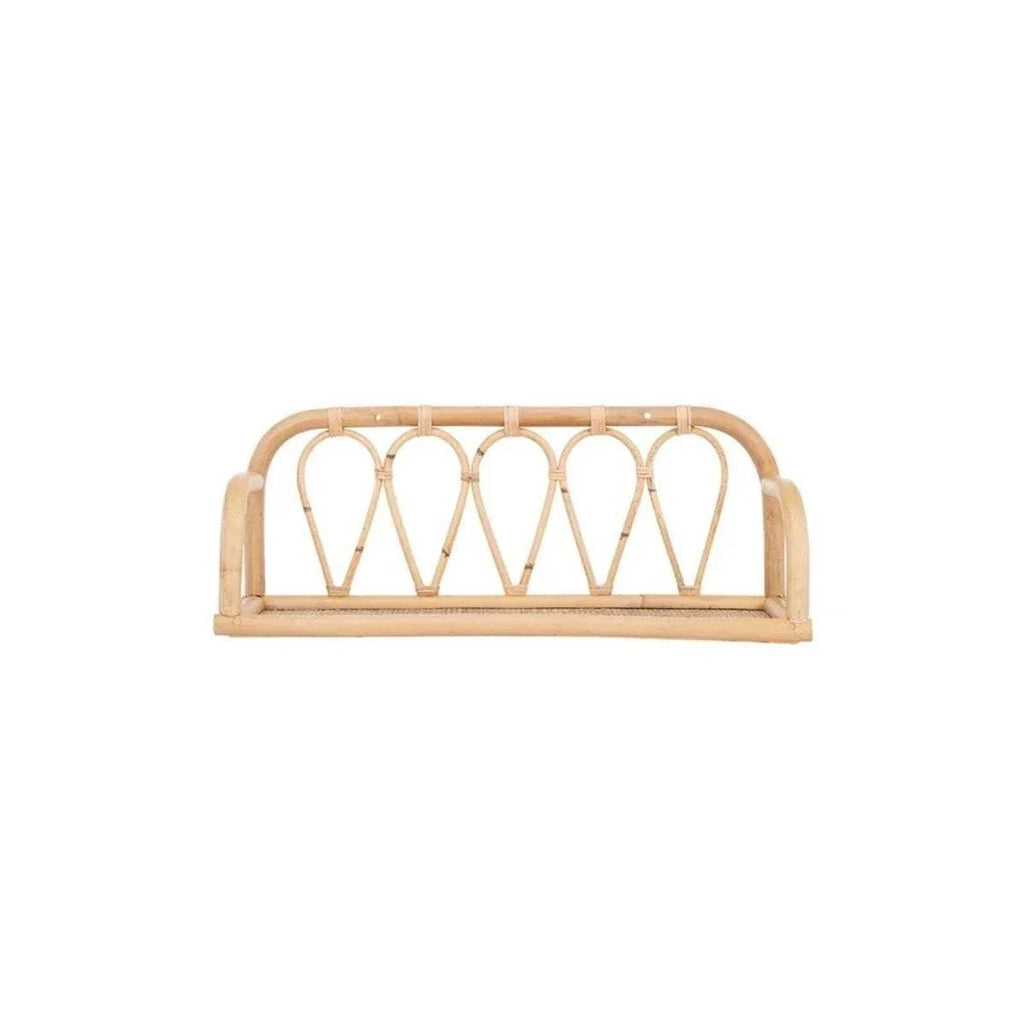 Light rattan shelf with curved frame and arched vertical lattice guard