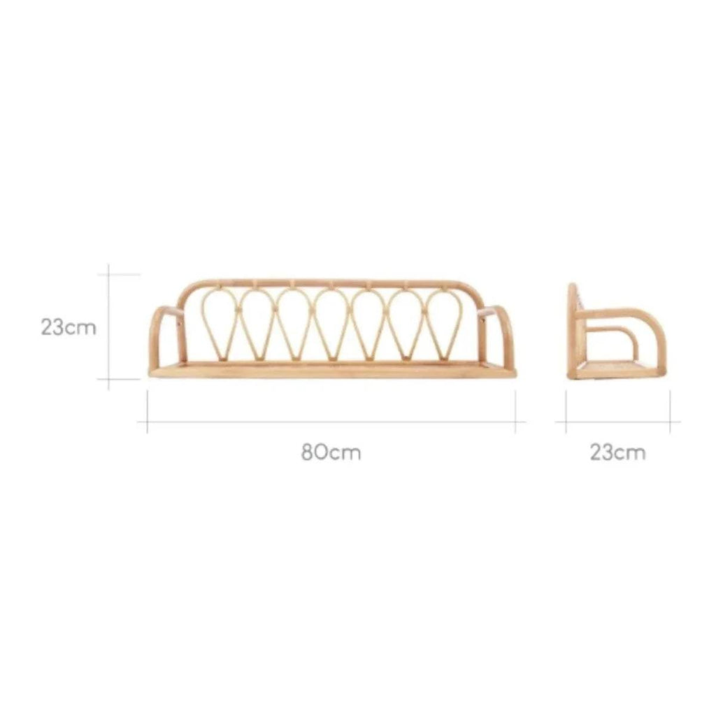 Rattan shelf dimensions: 80cm wide, 23cm high; side bracket shown