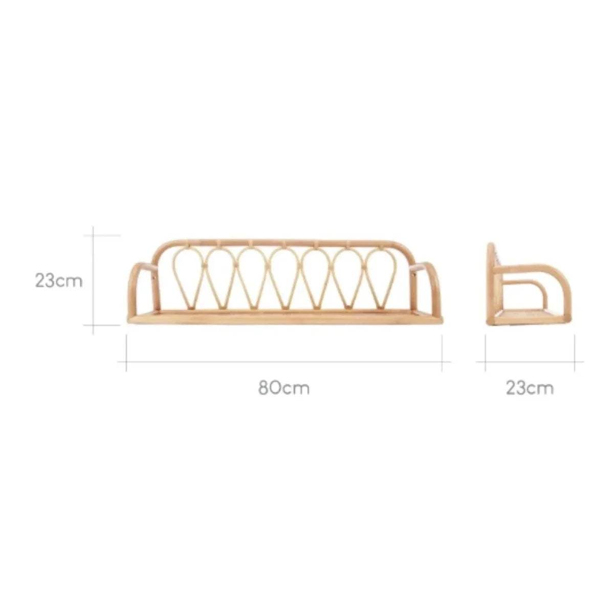 Rattan shelf dimensions: 80cm wide, 23cm high; side bracket shown