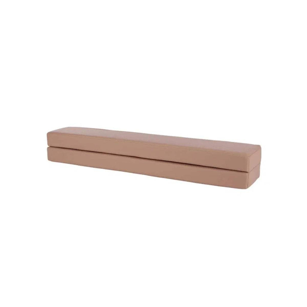 Taupe cushioned balance beam with a stitched rectangular shape