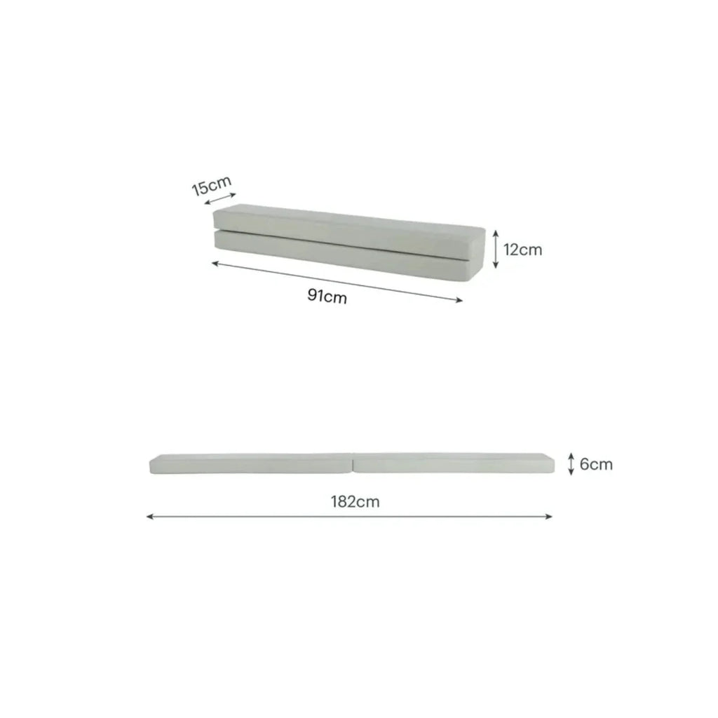Sea Salt balance beam dimensions: 182cm L, 12cm W, 6cm H