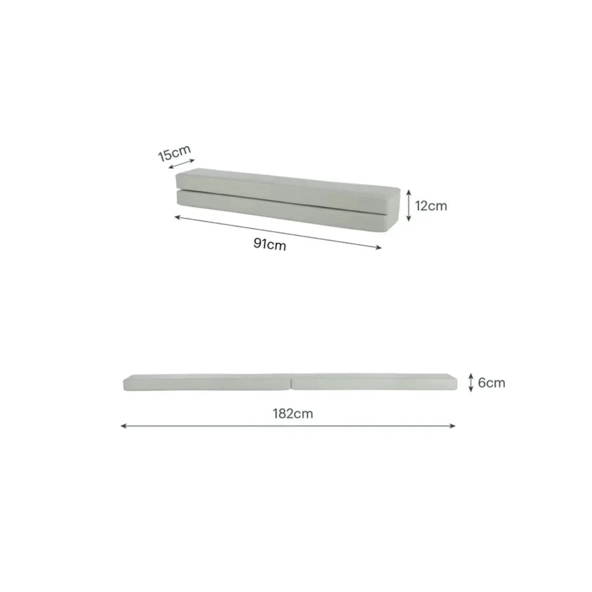 Sea Salt balance beam dimensions: 182cm L, 12cm W, 6cm H