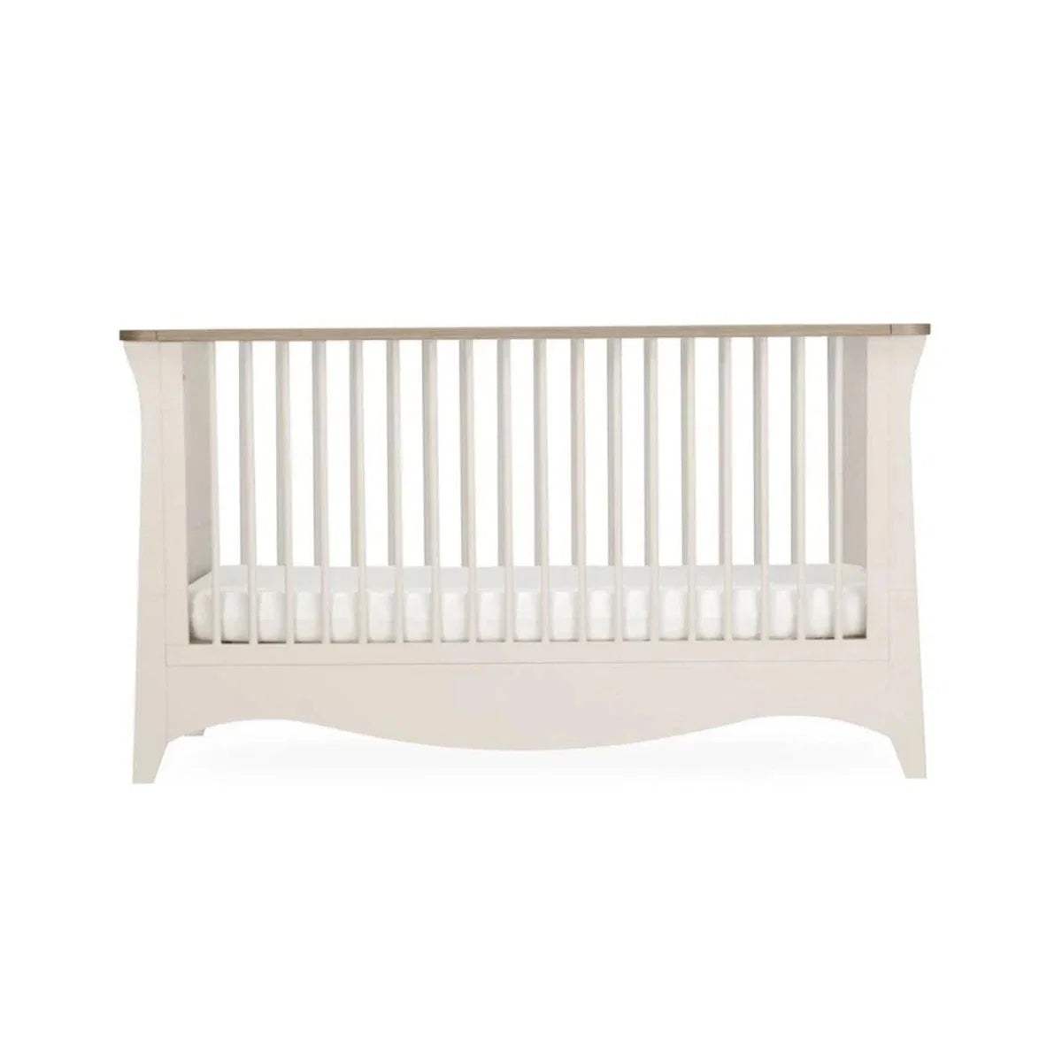 White cot bed end panel with vertical slats and flat footboard