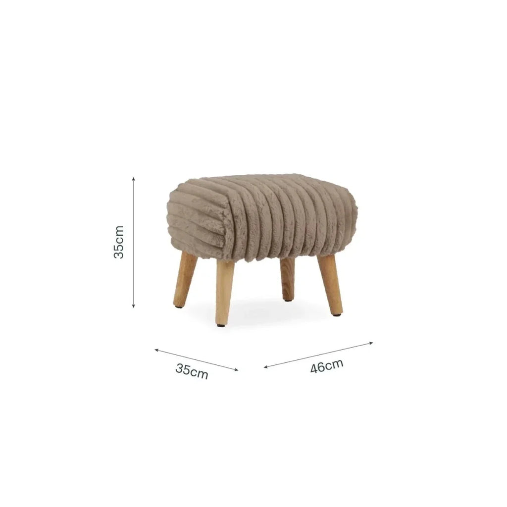 Faux-fur mink footstool, 35x46cm, 35cm high, ribbed seat and wooden legs