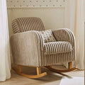Ribbed faux-fur mink nursing chair with rounded arms and curved wooden rockers