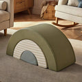 Olive green and striped foam play arch set with gray end support, 3-piece