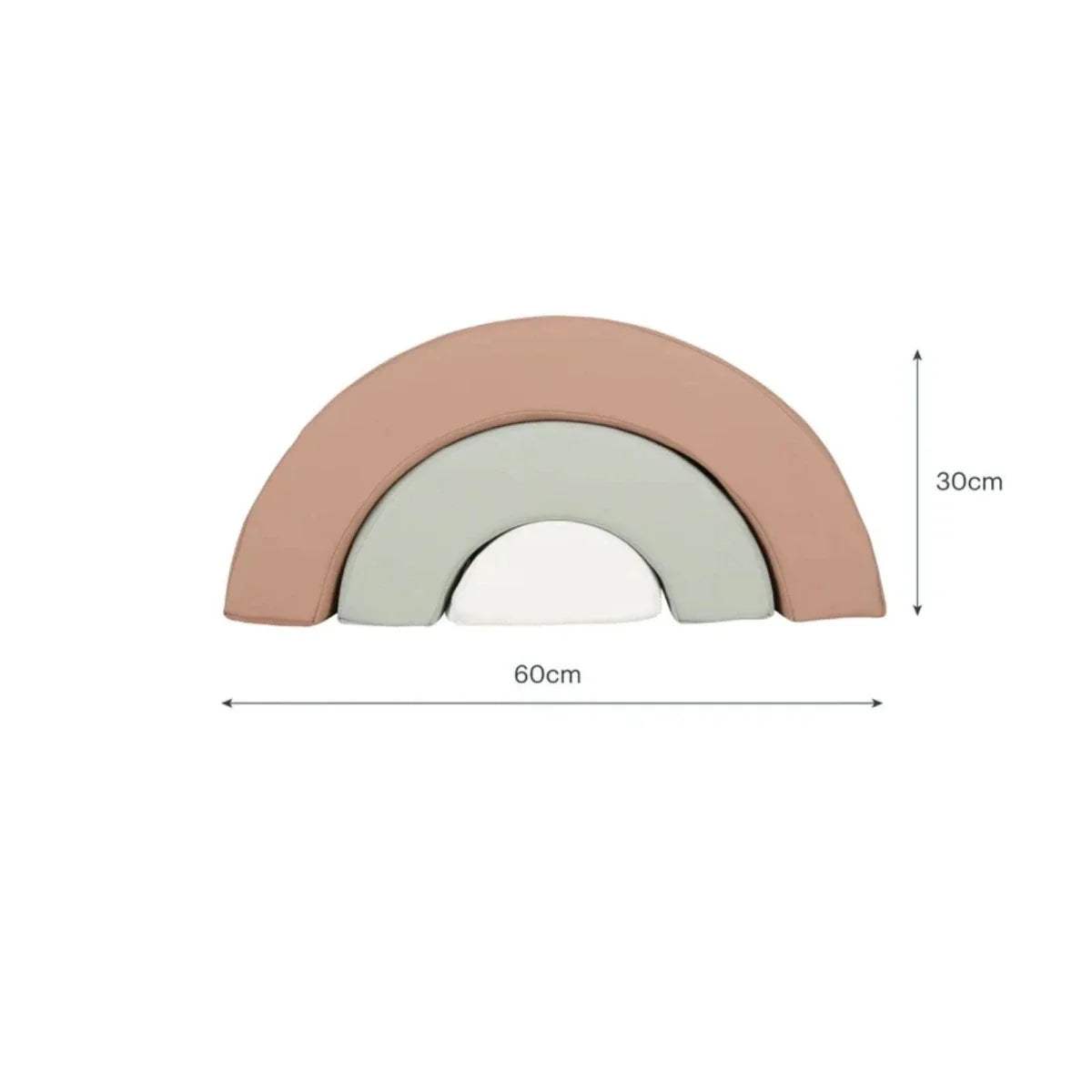 Play arch cushion dimensions: 60cm wide, 30cm high; mauve outer with gray inner