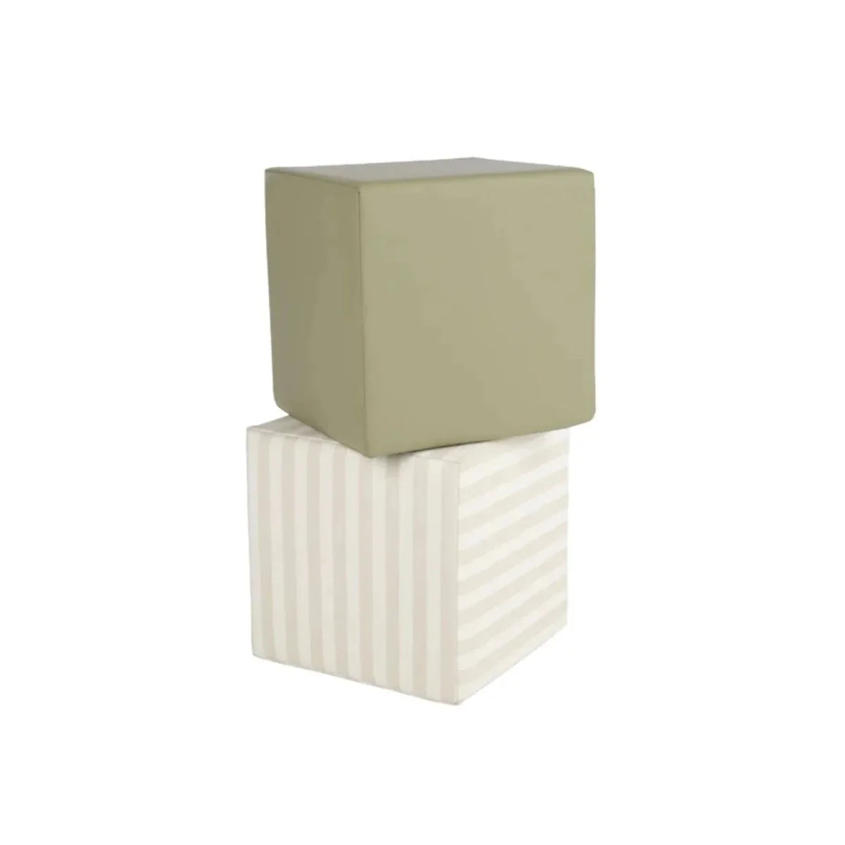 Two-piece soft play cube set with olive and light cookie stripe cubes