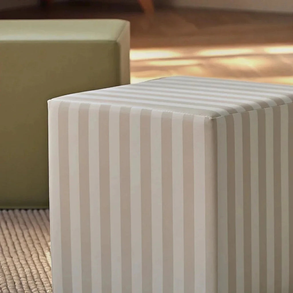 Cookie stripe soft play cube with light vertical stripes and padded top