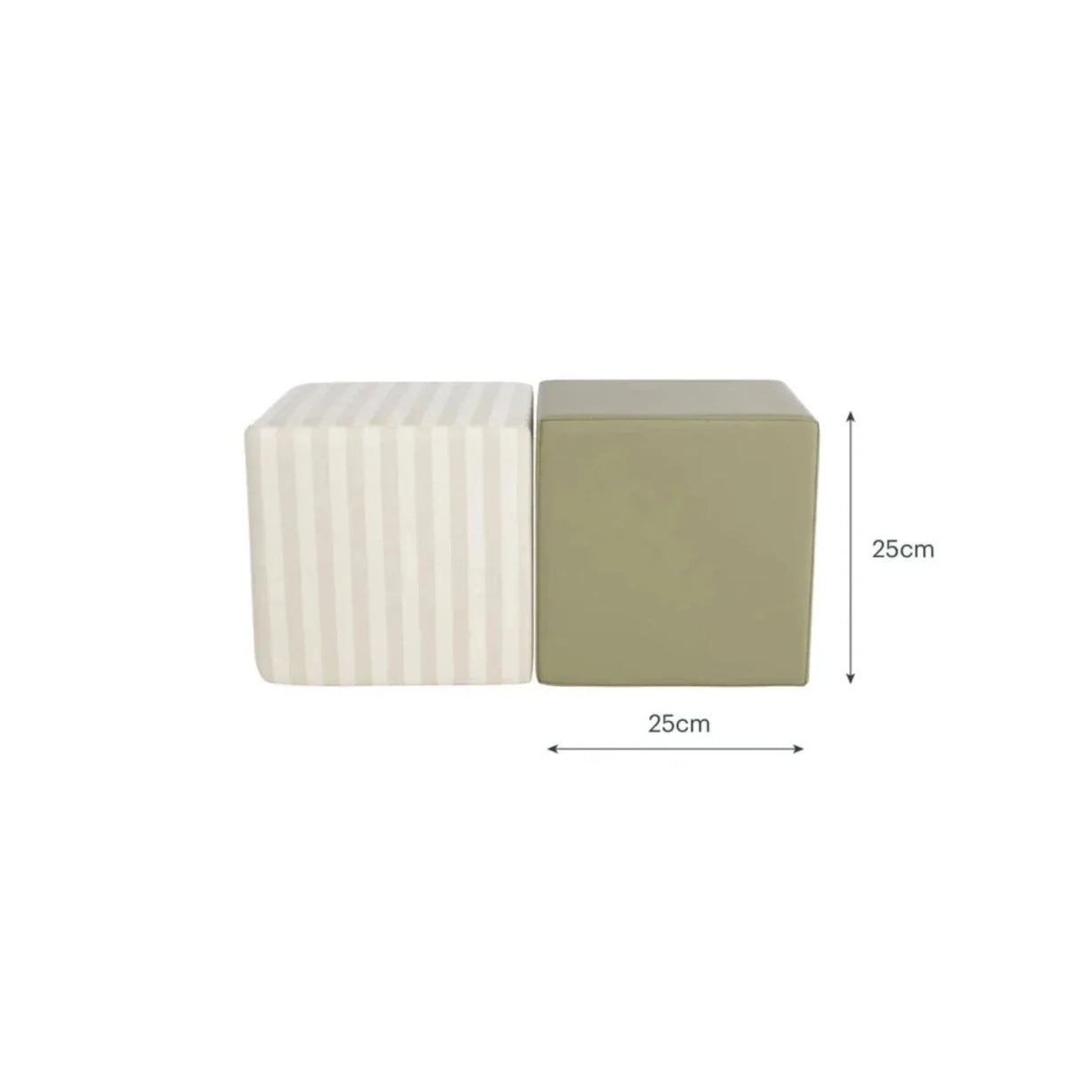 Soft play cube set with olive cube and cookie stripe cube, 25 cm each