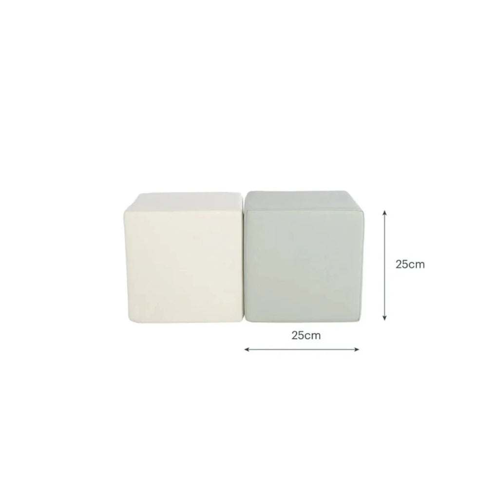 Pair of square soft play cubes in sea salt and pebble, 25cm size shown