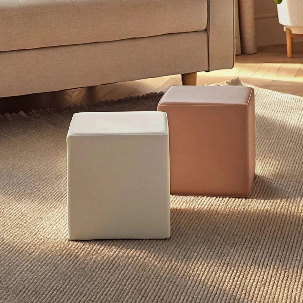 Two-piece play cube set: cream and tan cushioned foam blocks