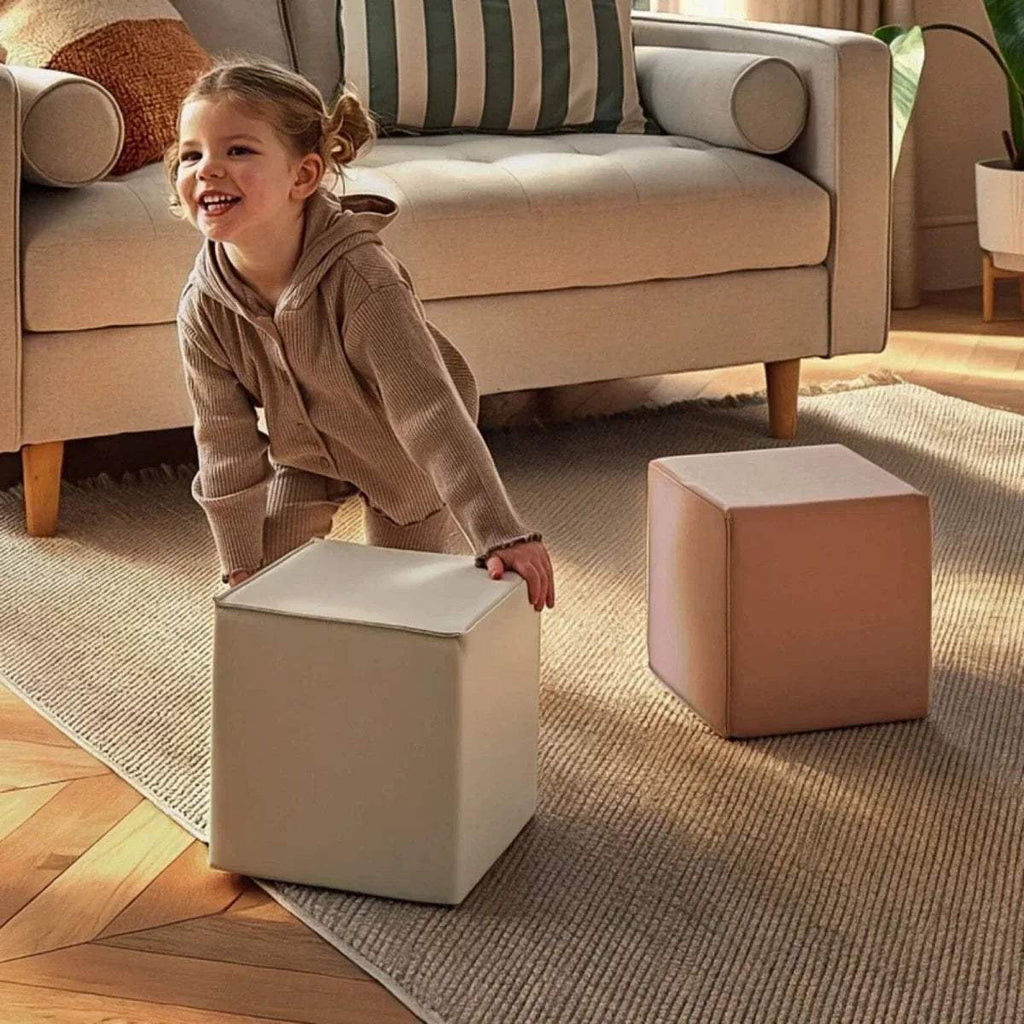 Soft play cube set with cream and tan blocks for kids