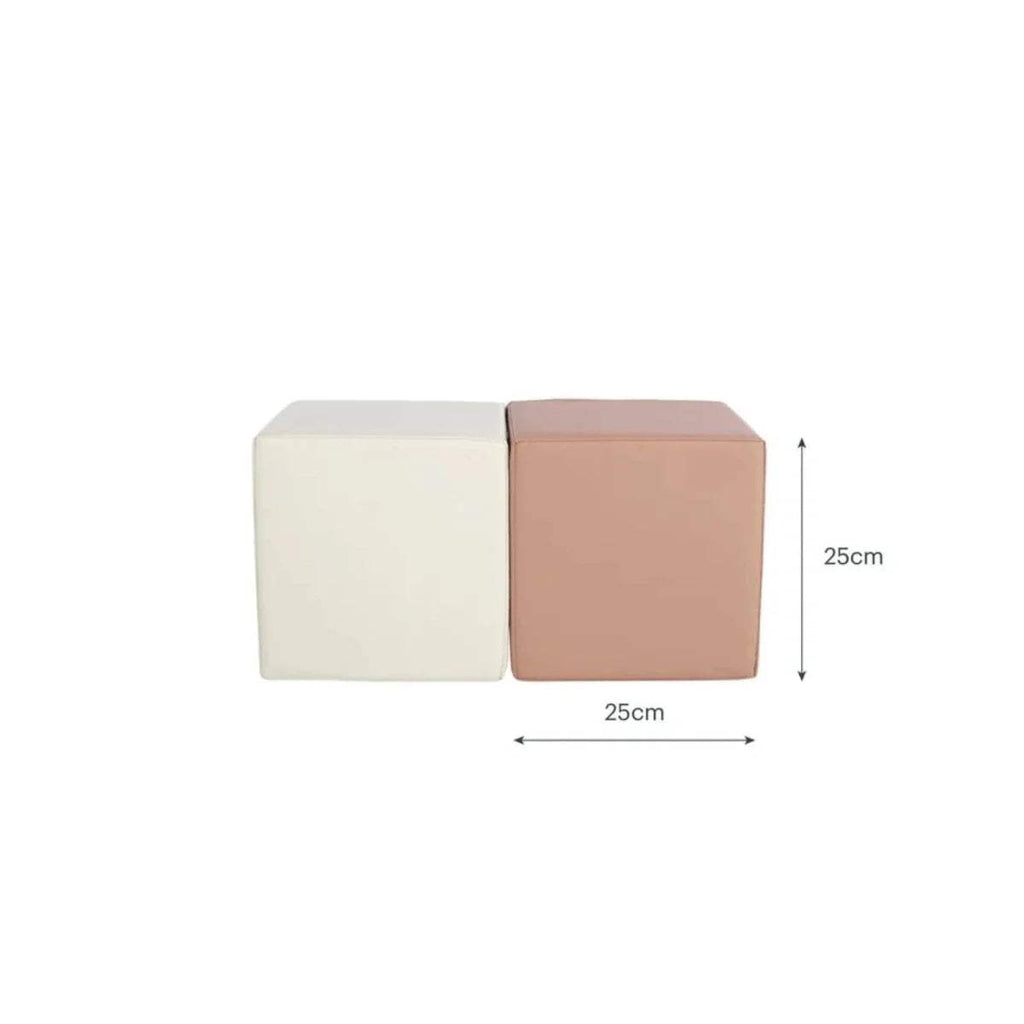 Pair of square play cubes, cream and tan, 25 cm each side