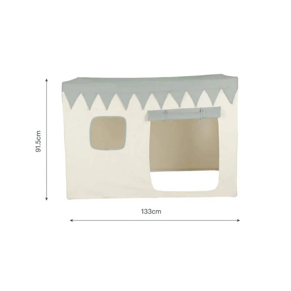 Kids play tent house, 133cm wide and 95cm high; gray bunting and window front