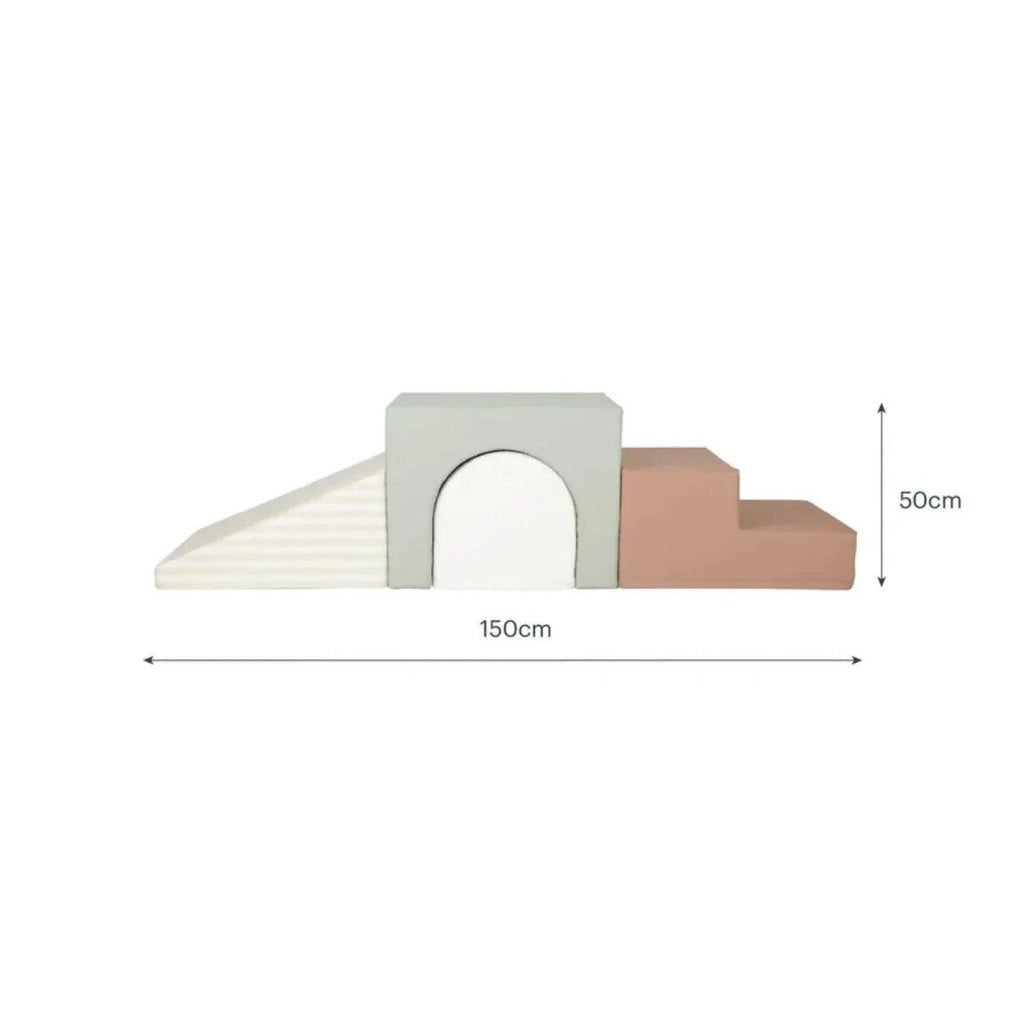 Soft play arch set dimensions shown: 150cm length and 50cm height