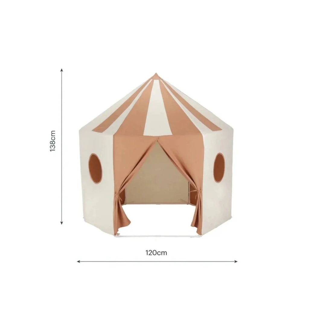 Play tent dimensions: 120cm wide, 138cm high; cream and tan fabric dome