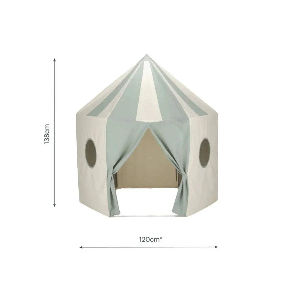 Play tent size diagram: 138cm height and 120cm width; sea-salt with mint panels