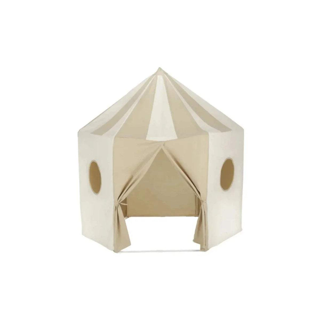 Kids play tent in cream with circular side windows and open front