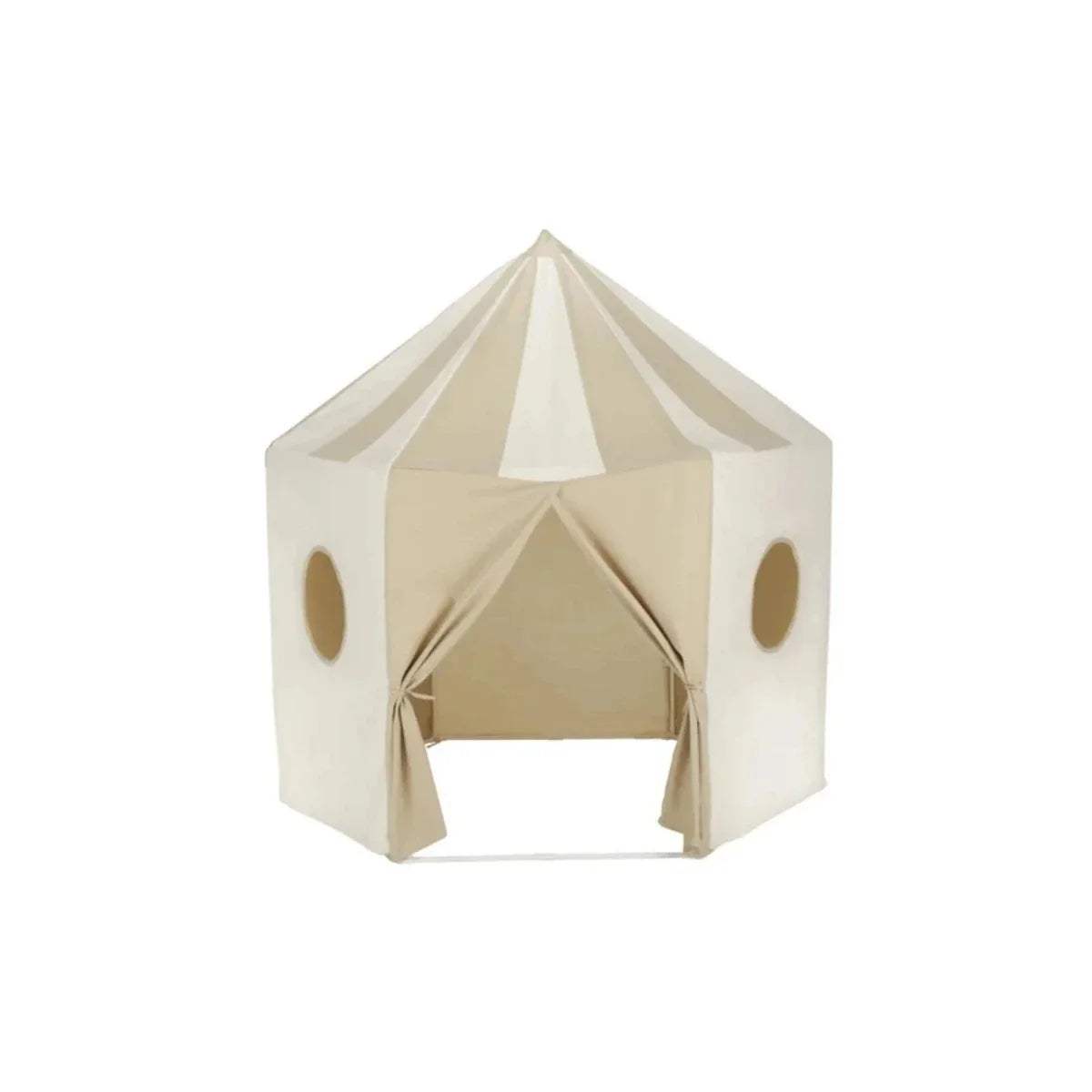 Kids play tent in cream with circular side windows and open front