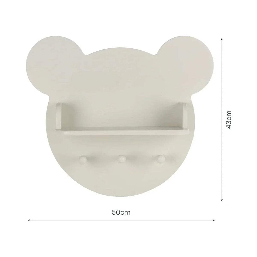 Bear wall shelf, 50cm wide x 43cm high, three hanging pegs in pebble