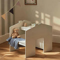Pebble play house storage desk with bench, open tabletop and side cubbies