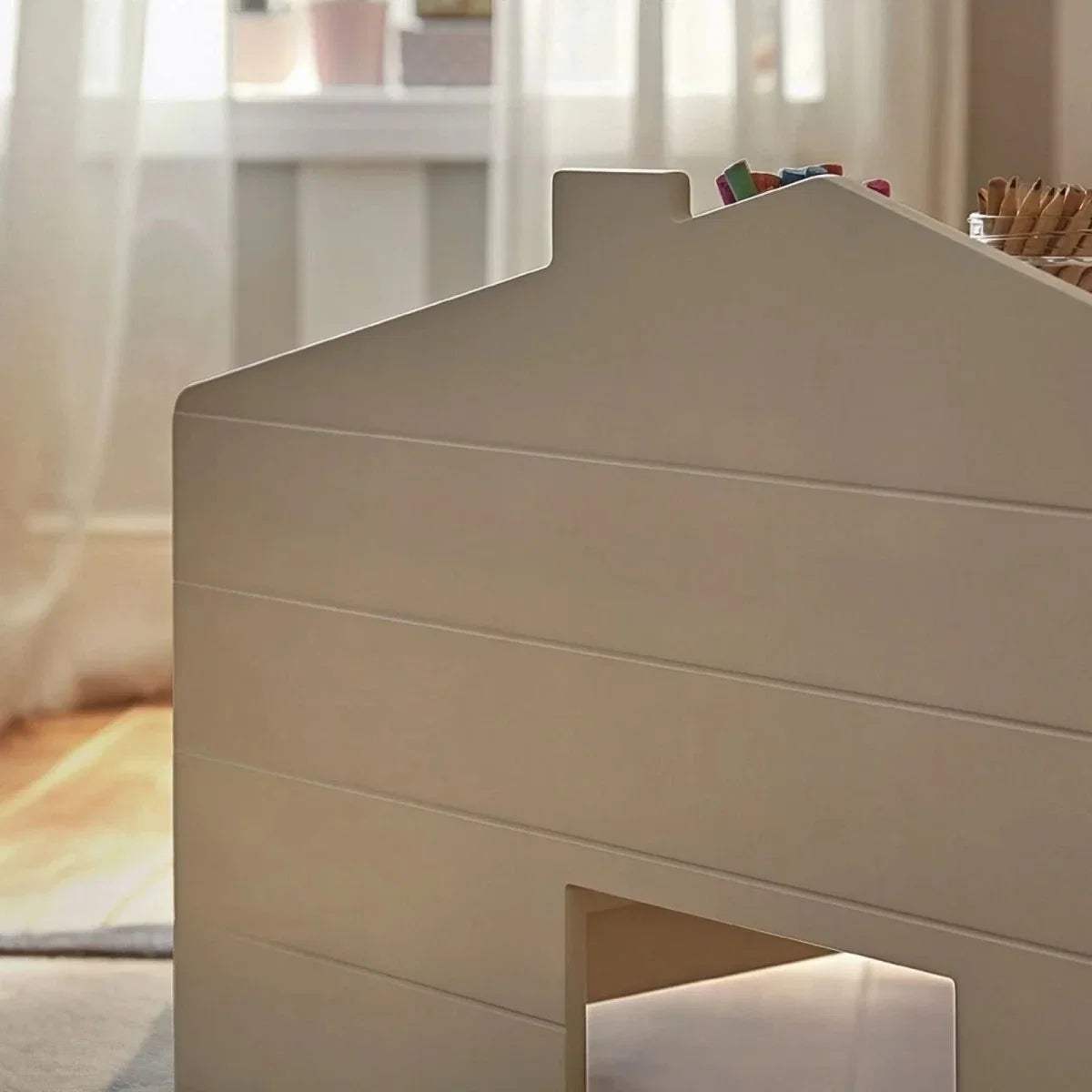 Pebble play house desk for two with smooth top ledge and side openings