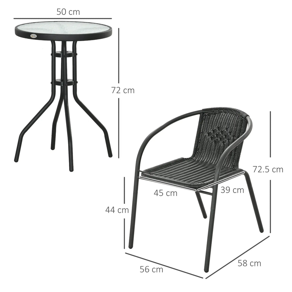 Outsunny 3 Piece Rattan Bistro Set Black