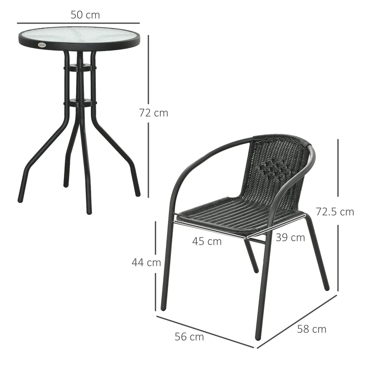 Outsunny 3 Piece Rattan Bistro Set Black