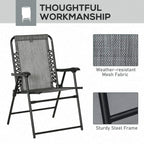Grey mesh camping armchair with armrest and sturdy steel frame