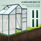Dark green polycarbonate greenhouse with aluminum frame and base ground bolts