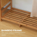 Bamboo rack base with slatted platform and solid corner supports, natural wood