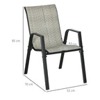 Grey woven rattan-style garden armchair with black steel frame and armrests, 70x52x85 cm