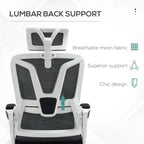 Black mesh lumbar back support office chair panel on high-back frame