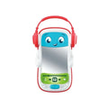 Musical pod toy with red headphones, blue face, white body, and green control panel