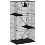 3-tier black metal cat cage with hammock, platforms, and wire enclosure