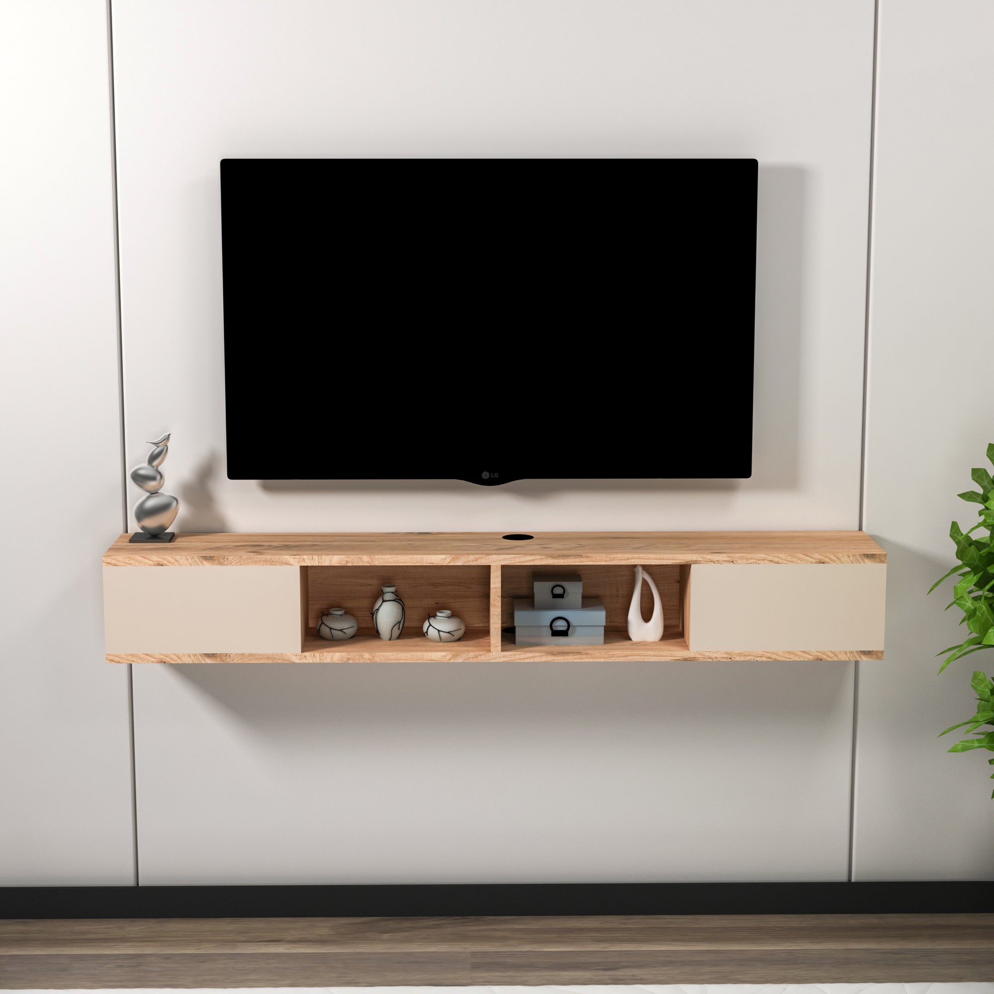 Floating TV Stand with Shelves and Cabinets Colin
